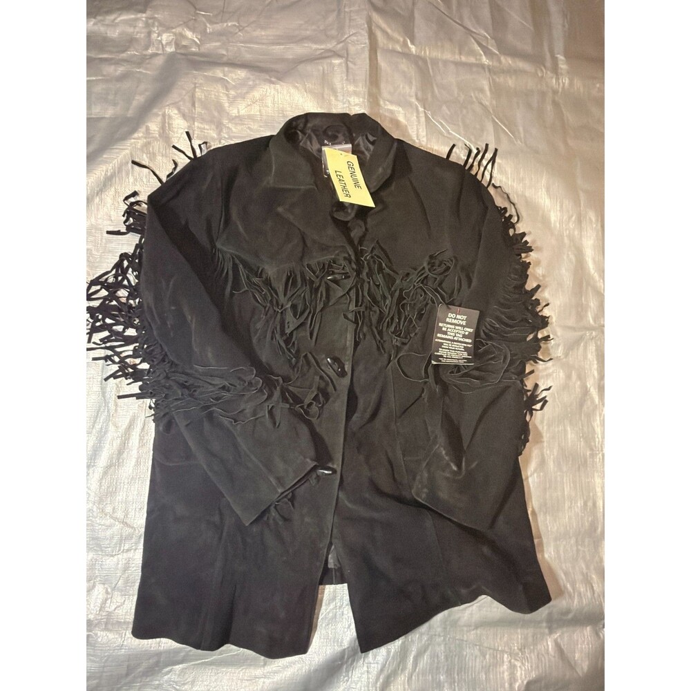 NWT Roaman's Black Suede Fringe Jacket Womens 20W Western Leather Coat Toggle